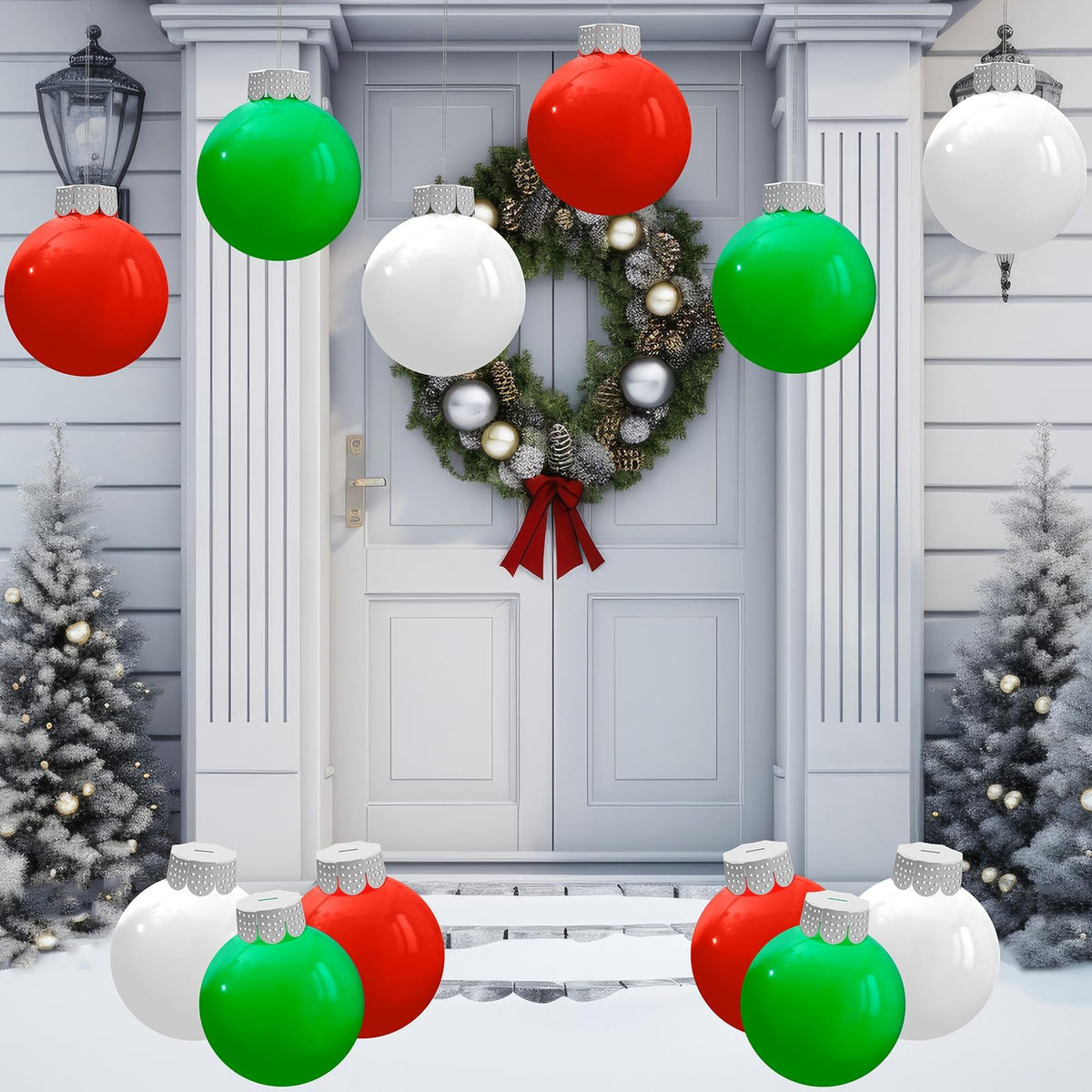 BlissfulTie front view of 15-pack 9-inch inflatable balls showing festive designs and curb appeal