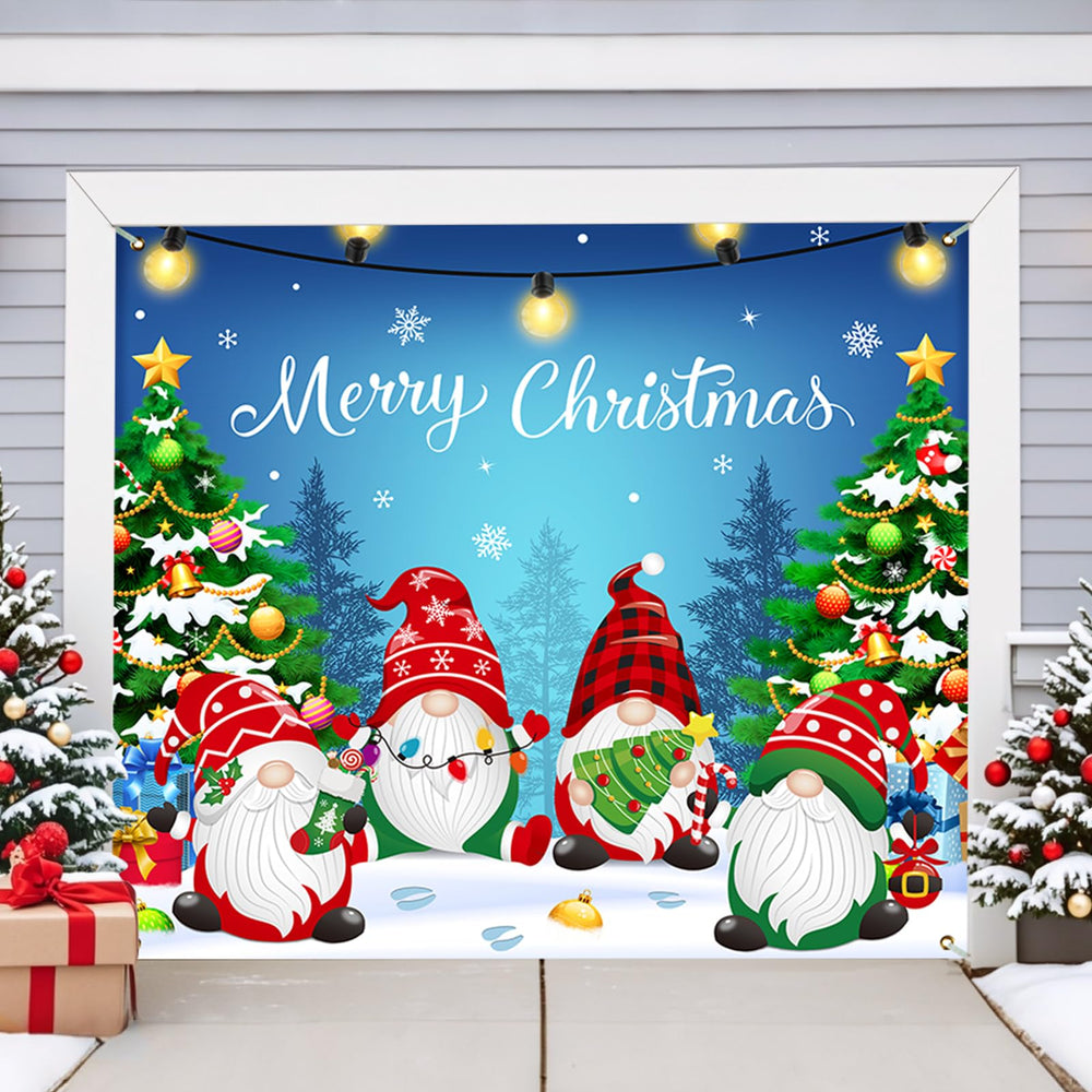 BlissfulTie front view of full 7x8FT garage cover showing festive design and curb appeal