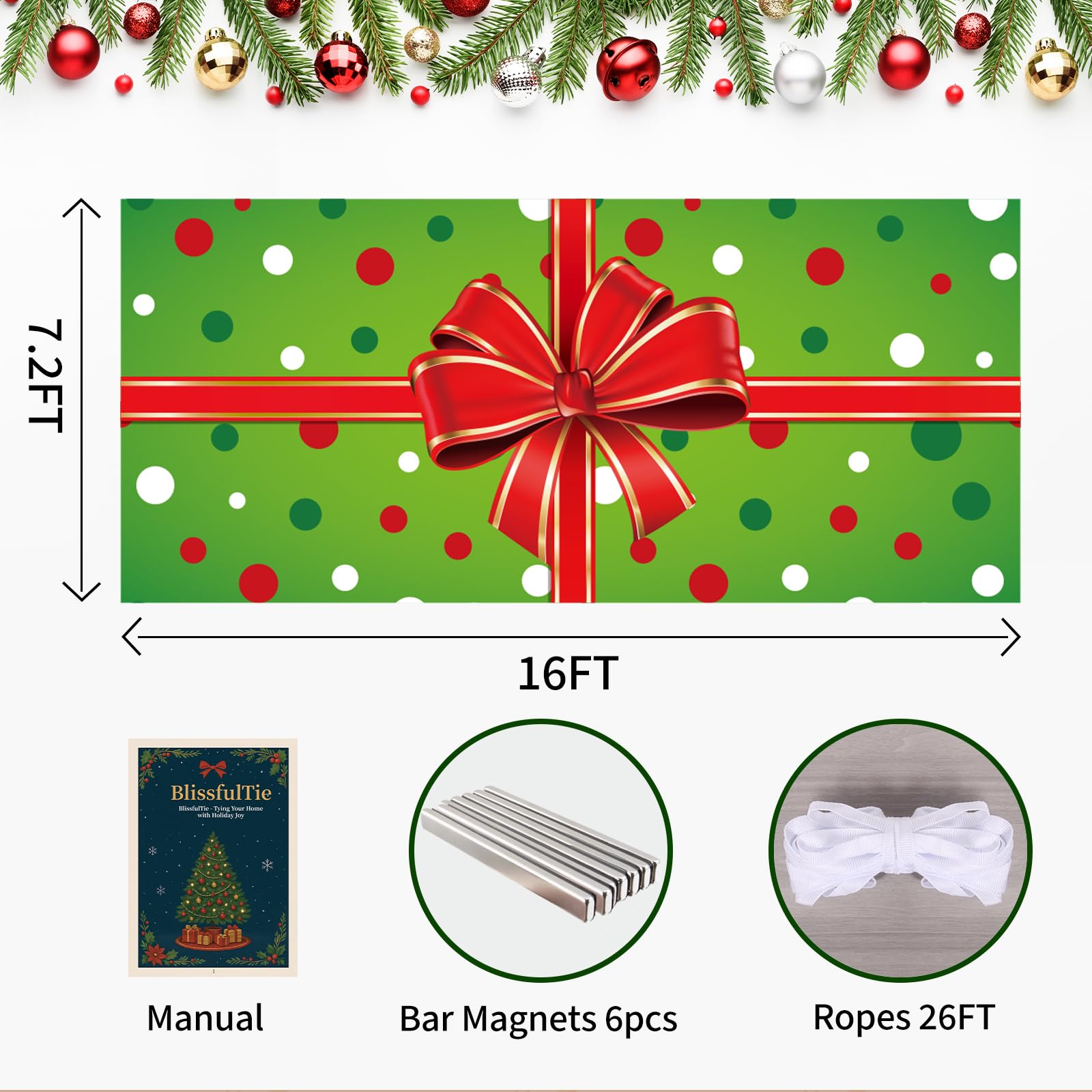 BlissfulTie installed at night with lights highlighting bright, durable holiday print