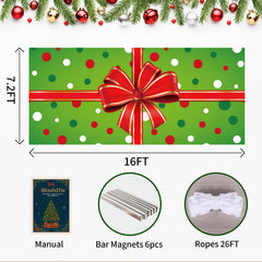 BlissfulTie installed at night with lights highlighting bright, durable holiday print