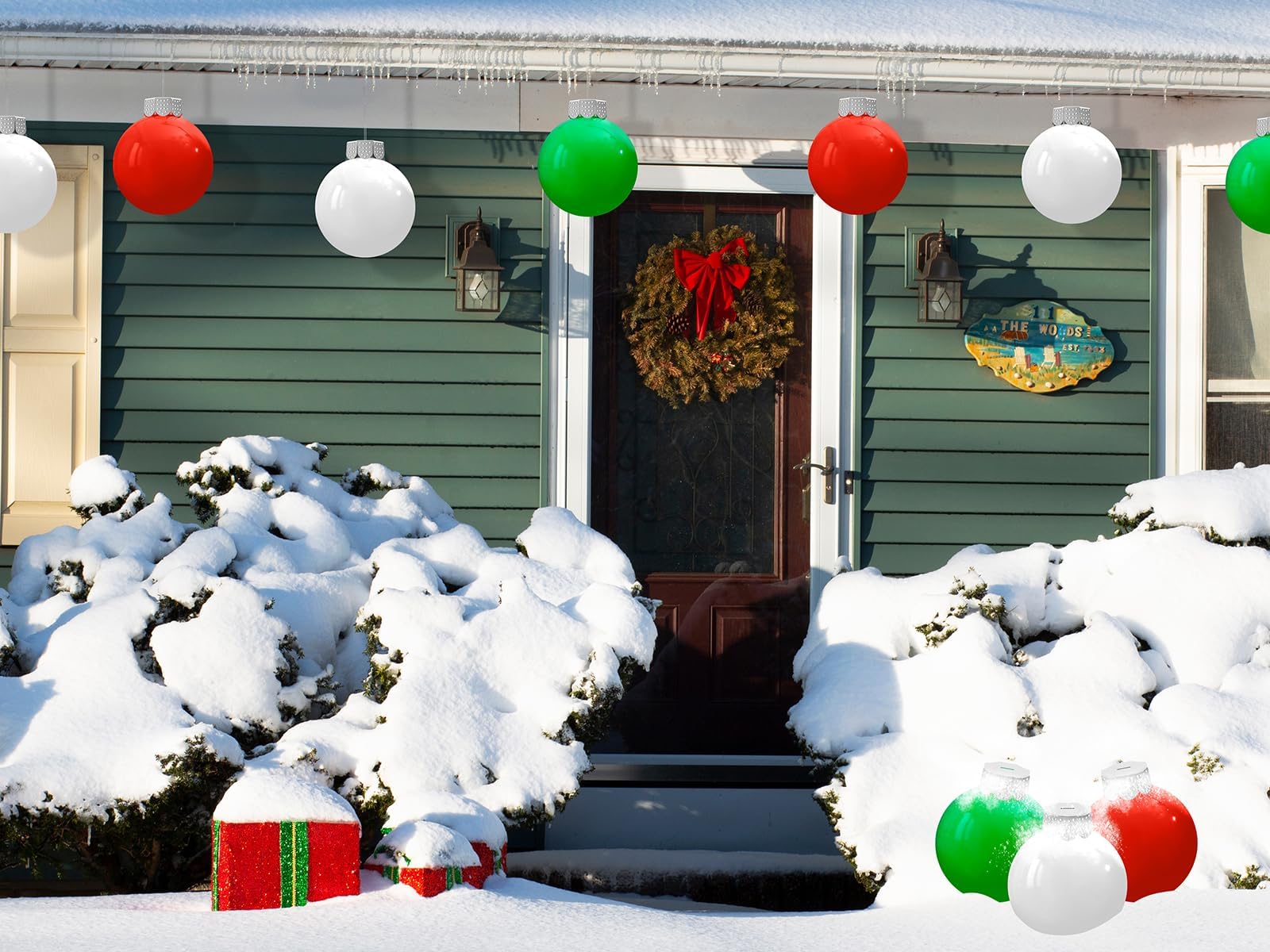 BlissfulTie ornaments lining a lawn walkway adding colorful guide and holiday charm