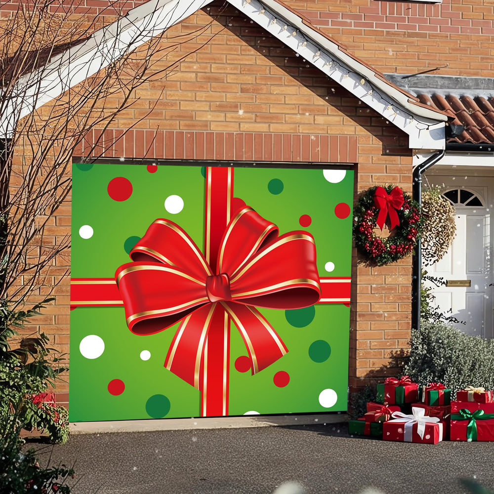 BlissfulTie holiday garage display on driveway creating welcoming curb appeal