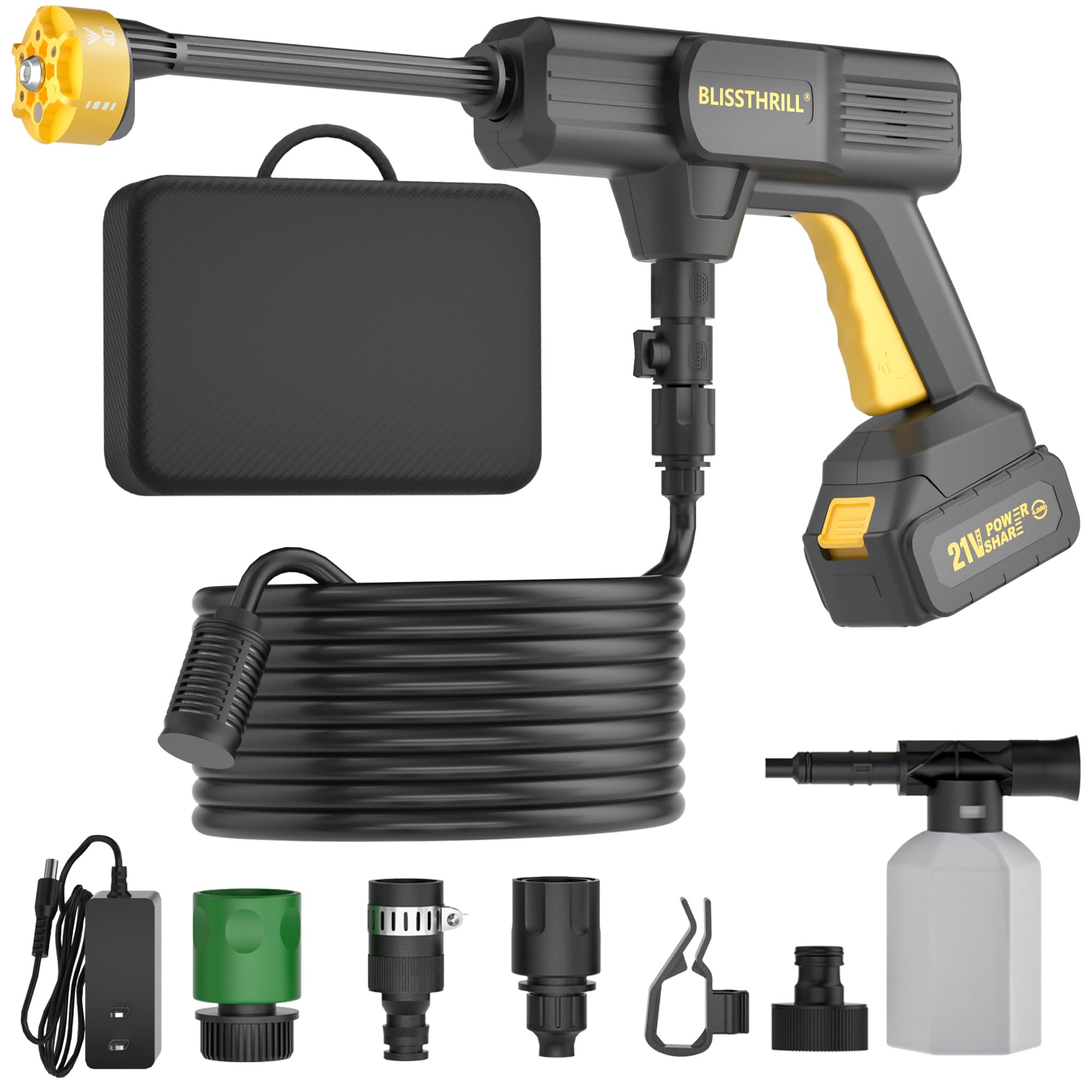 Blissthrill front view showing compact pressure washer and controls for easy handling