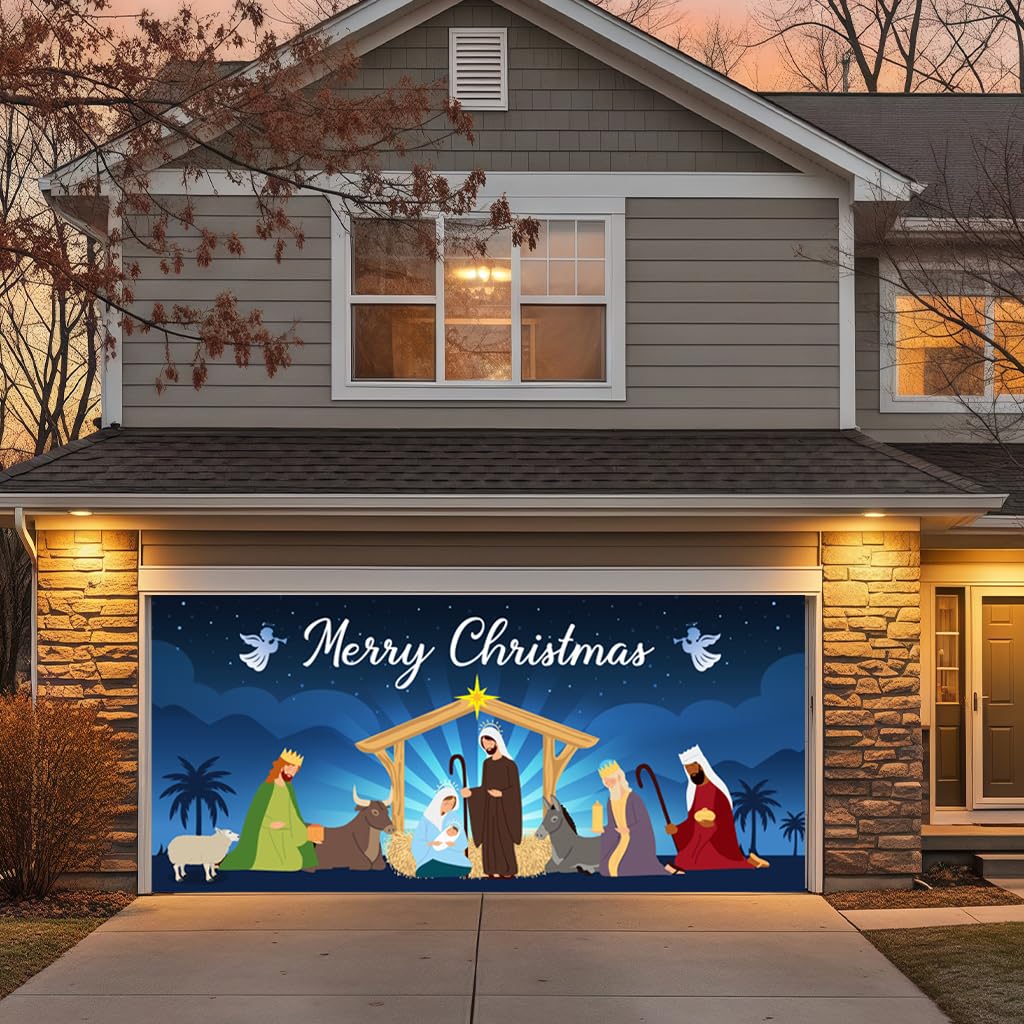 BlissfulTie nighttime lifestyle display with lights enhancing the nativity scene ambiance