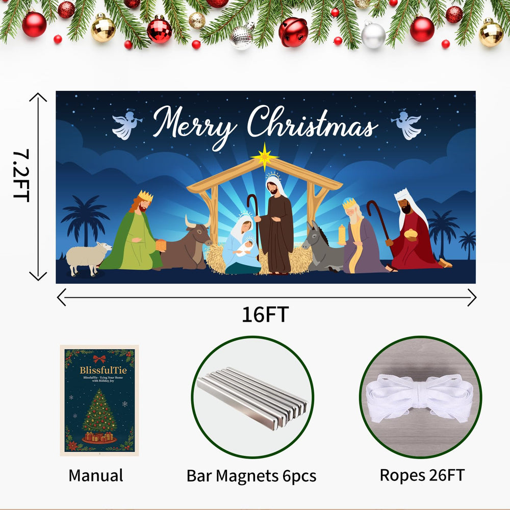 BlissfulTie banner mounted on garage door with bar magnets for secure, non-drill attachment