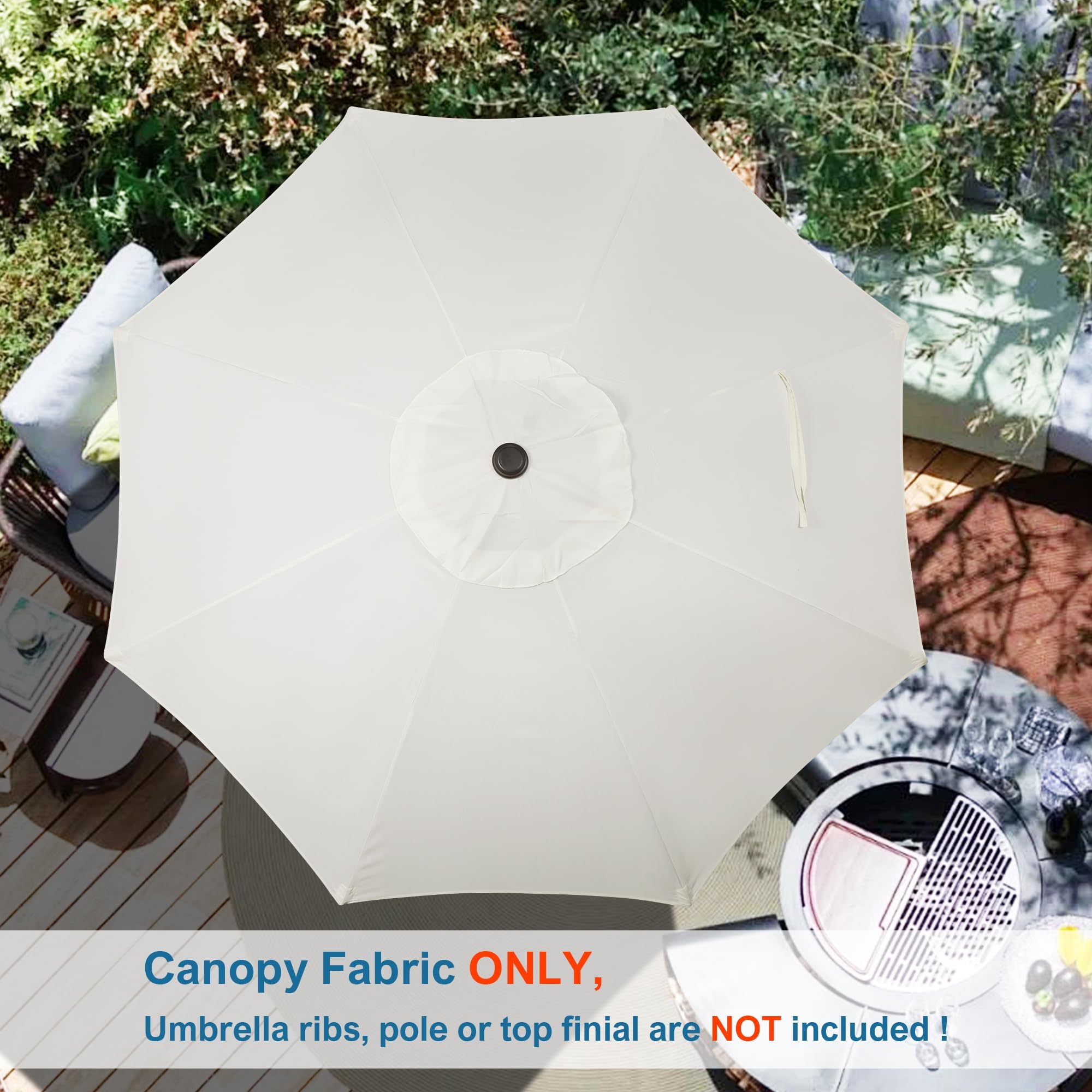 Lifestyle backyard scene with Blissun creamy white canopy providing comfortable outdoor shade