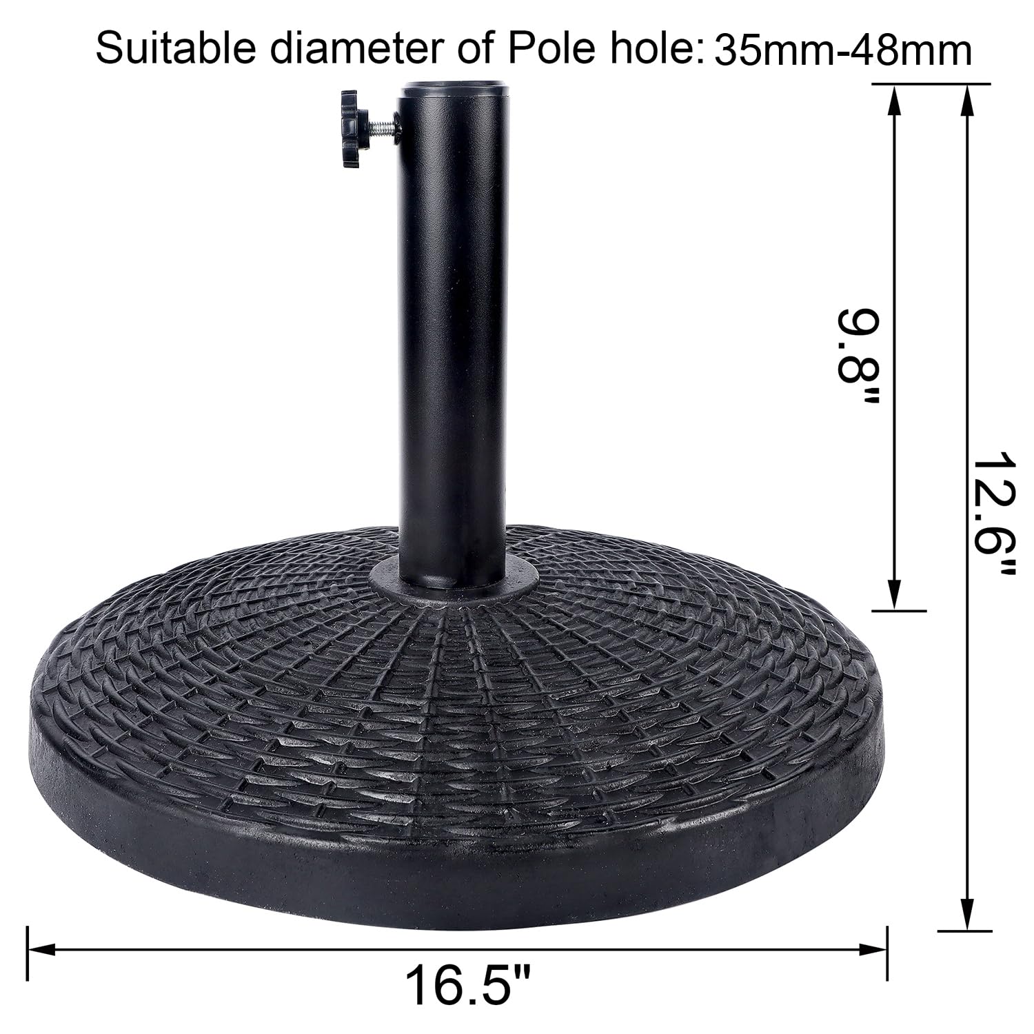 Blissun close-up of adjustable piston showing pole fit and secure hold