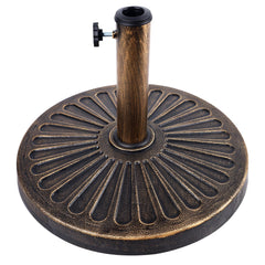 Blissun front view of antiqued patio umbrella base showing stable bronze design