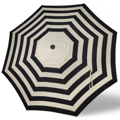 Blissun front view of 9ft canopy showing black and beige coverage and shade benefit