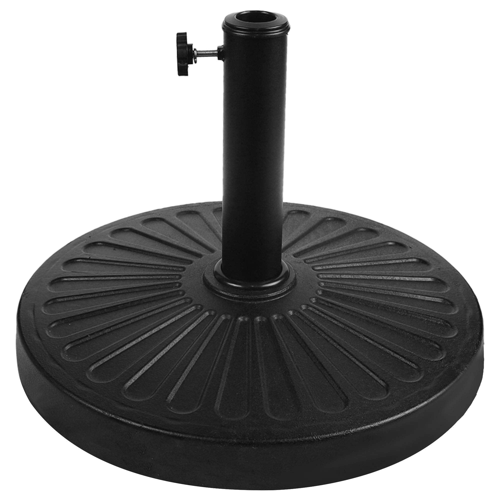 Blissun front view of umbrella base showing stability and modern black finish