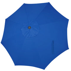 Blissun royal blue front canopy showing full 9ft coverage and curb appeal