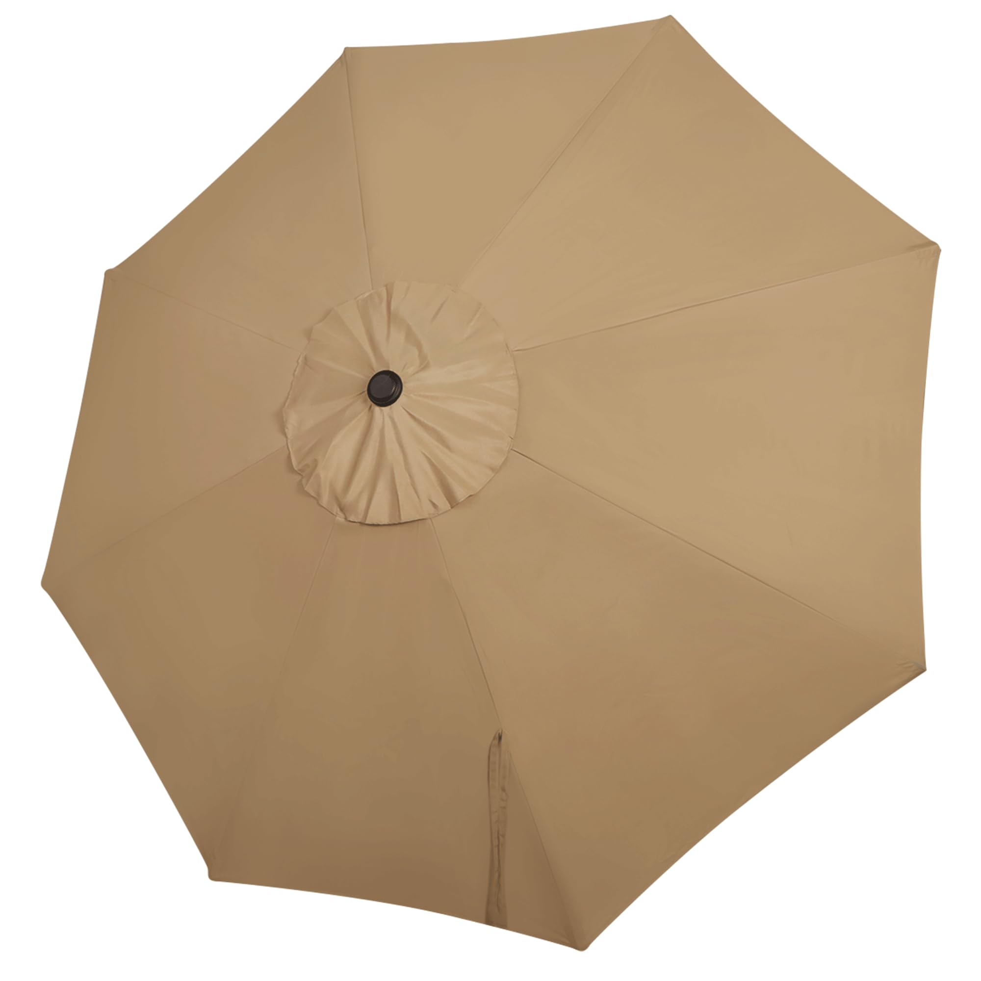 Blissun front view of tan canopy showing full 9ft coverage and refreshed shade