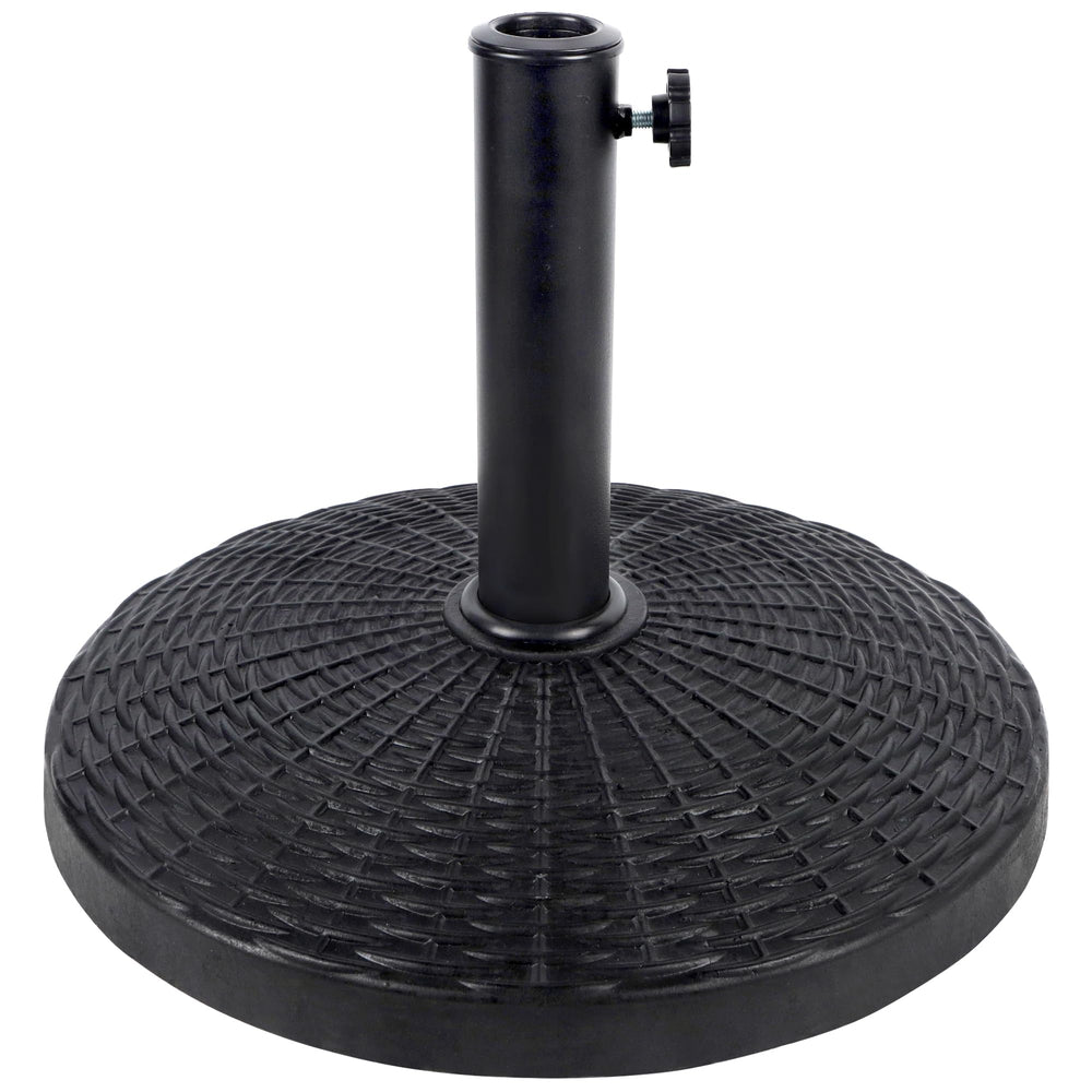 Blissun front view of umbrella base showing decorative pattern and stable footprint