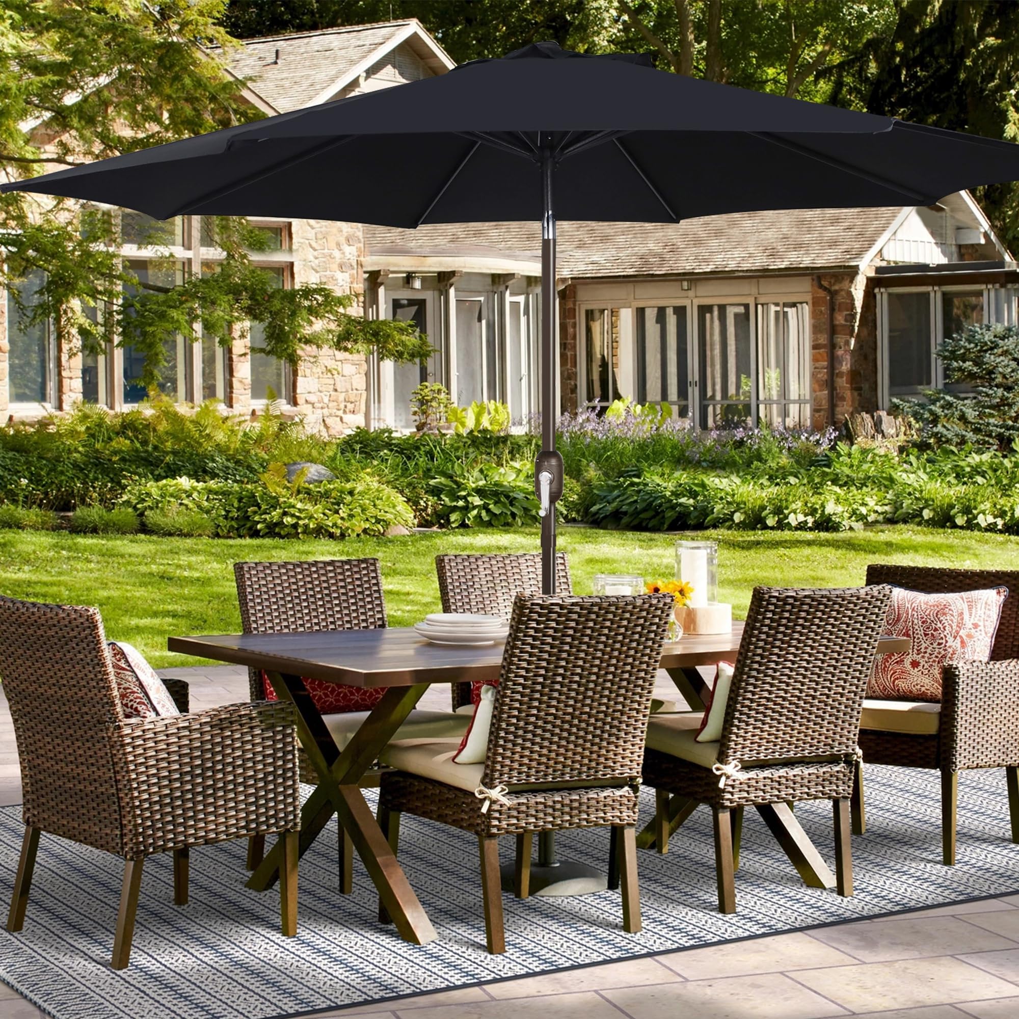 Blissun installed over patio table delivering shaded outdoor comfort