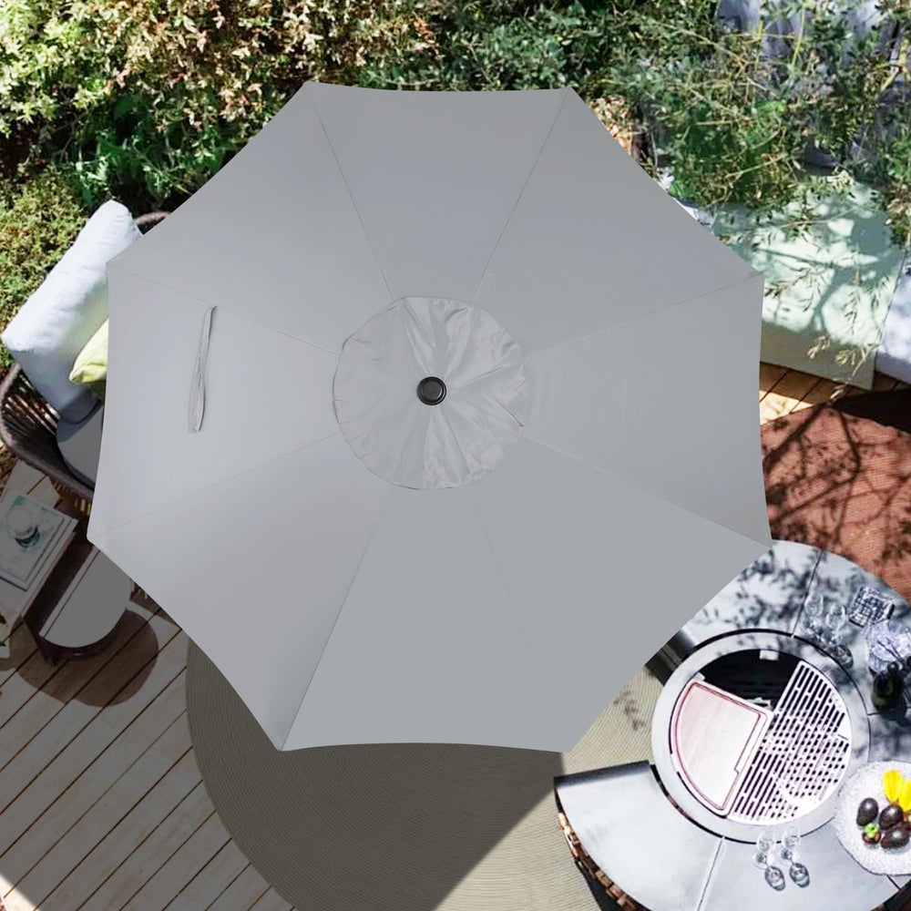Blissun fabric tag showing 180g polyester for durable UV-resistant performance