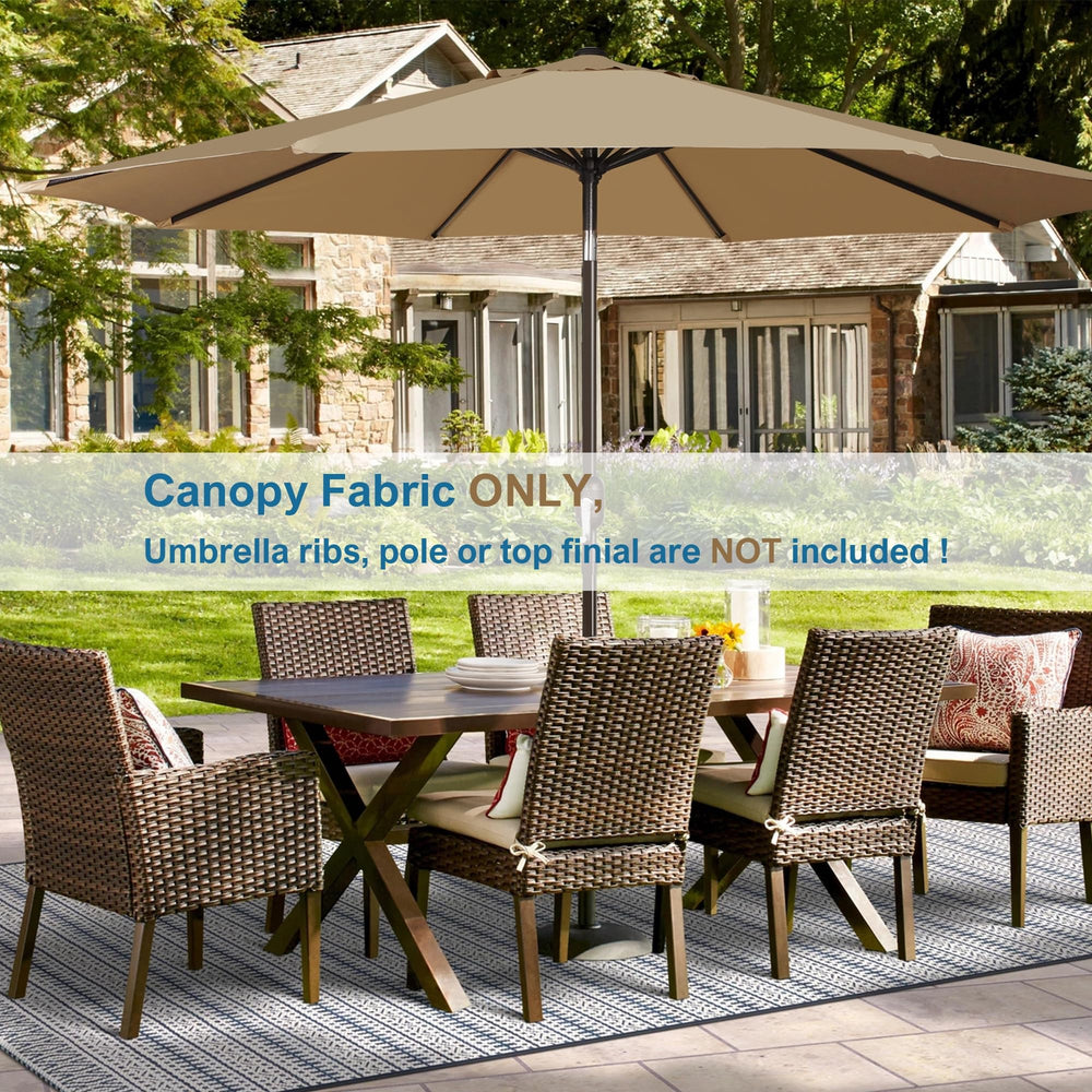 Blissun canopy beside table illustrating scale and 9ft coverage benefit