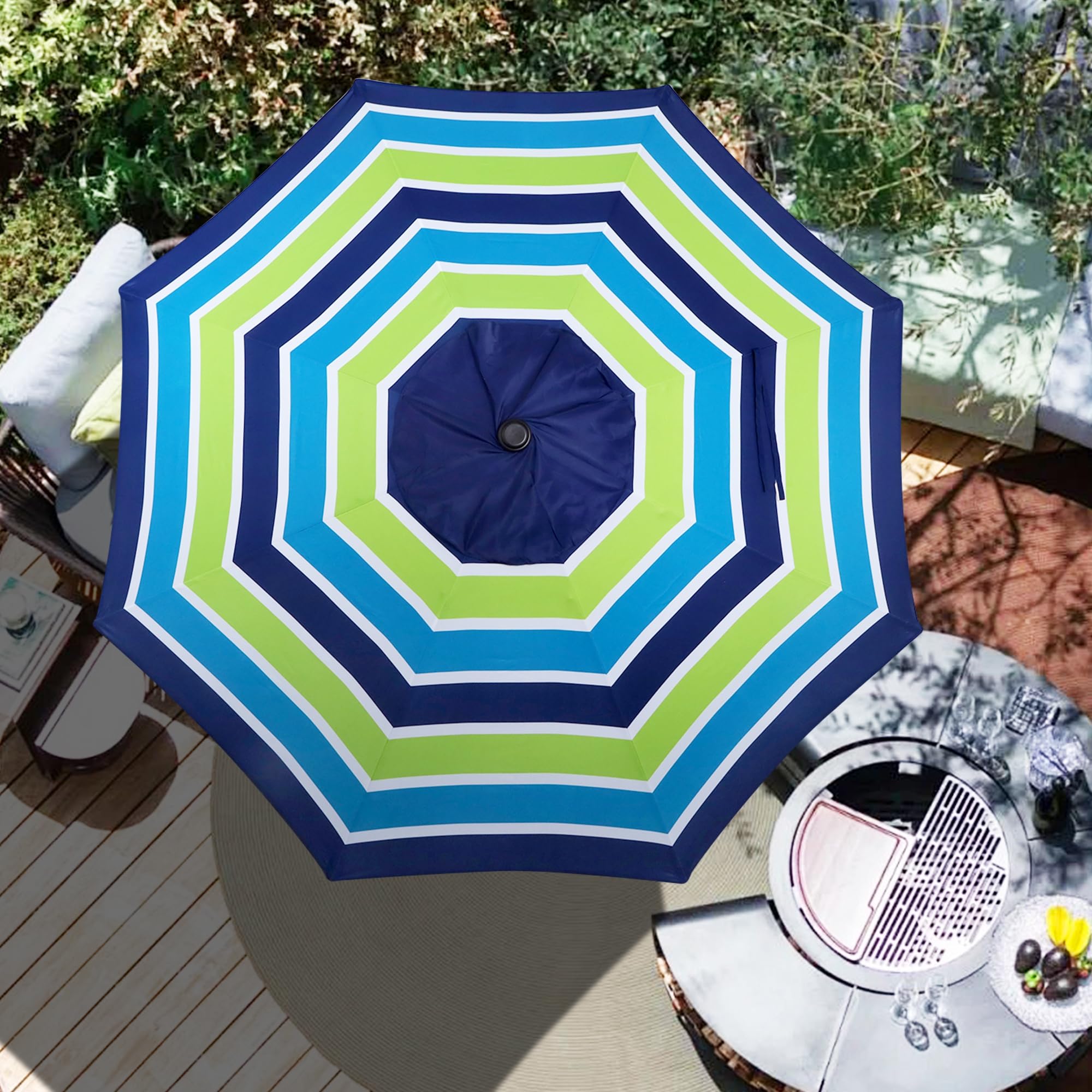 Blissun canopy beside ruler and chair illustrating correct 52–54 inch rib fit