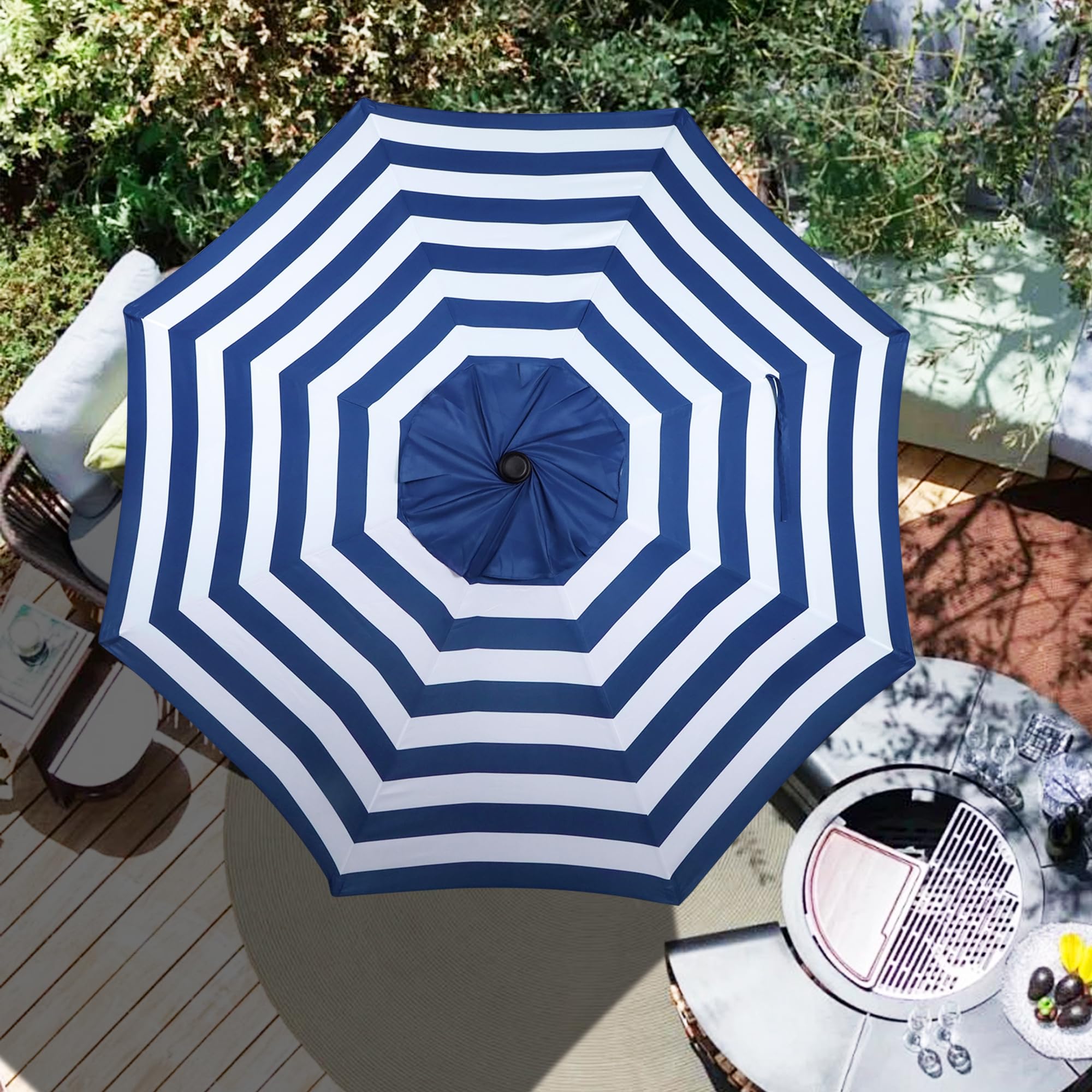 Blissun canopy next to measuring tape confirming 52-to-54-inch rib fit