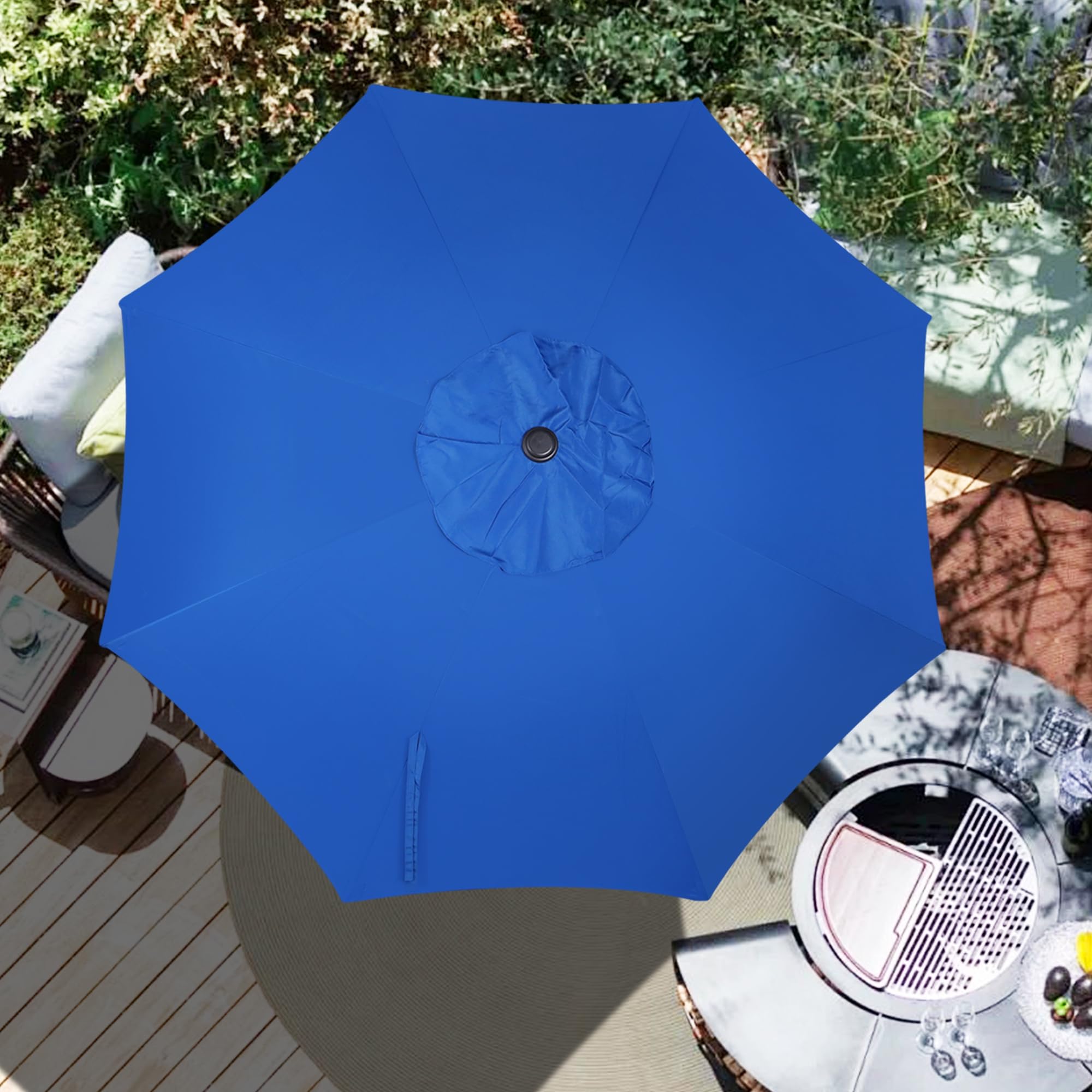 Blissun canopy size comparison with chair illustrating true 9ft scale