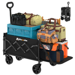 Blomoba front view of folded wagon showing compact storage benefit