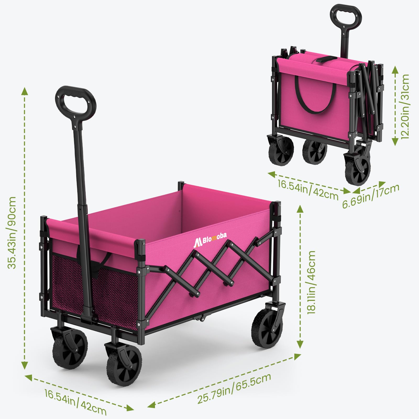 Blomoba size comparison beside a folding chair showing real scale