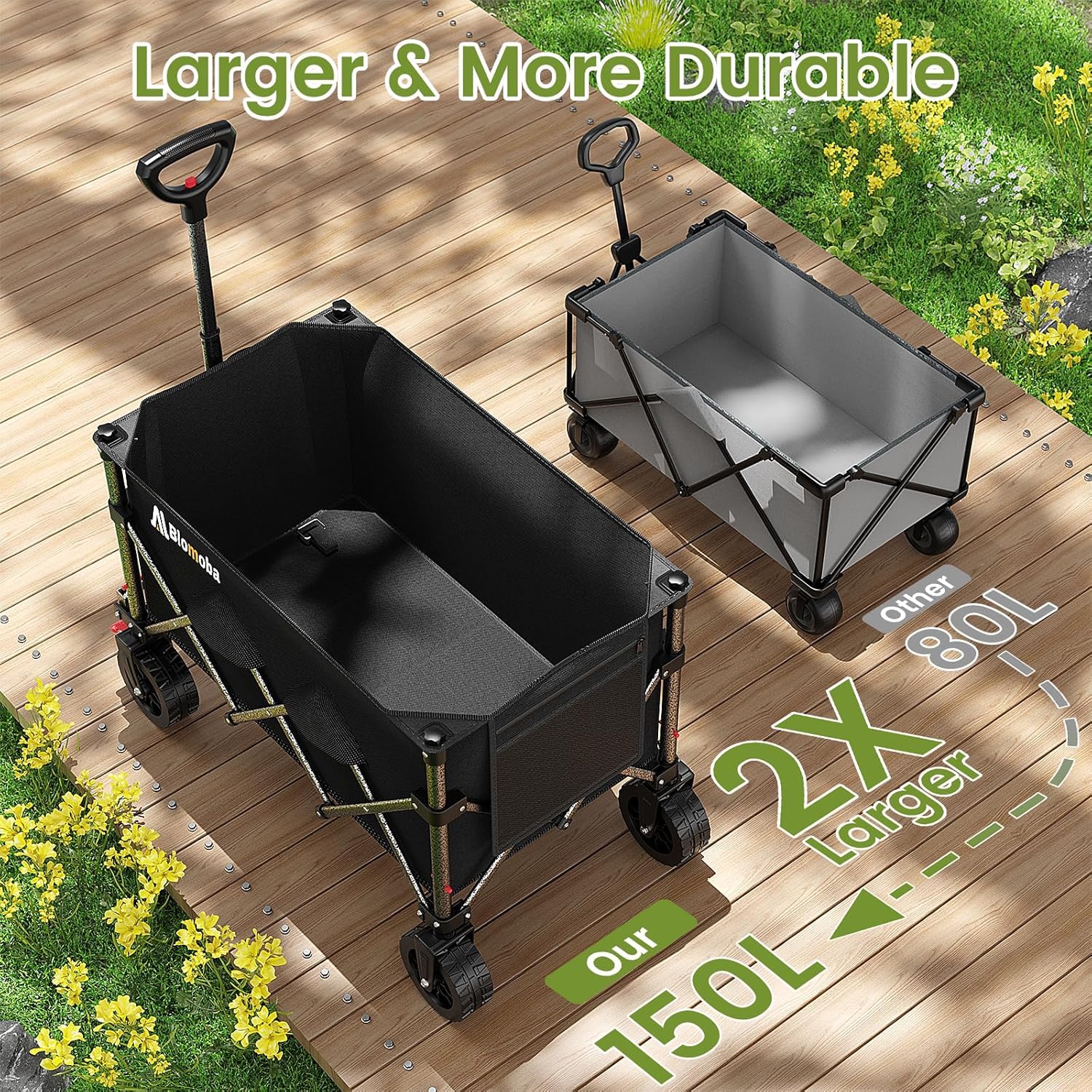 Blomoba side profile loaded with camping gear for reliable transport