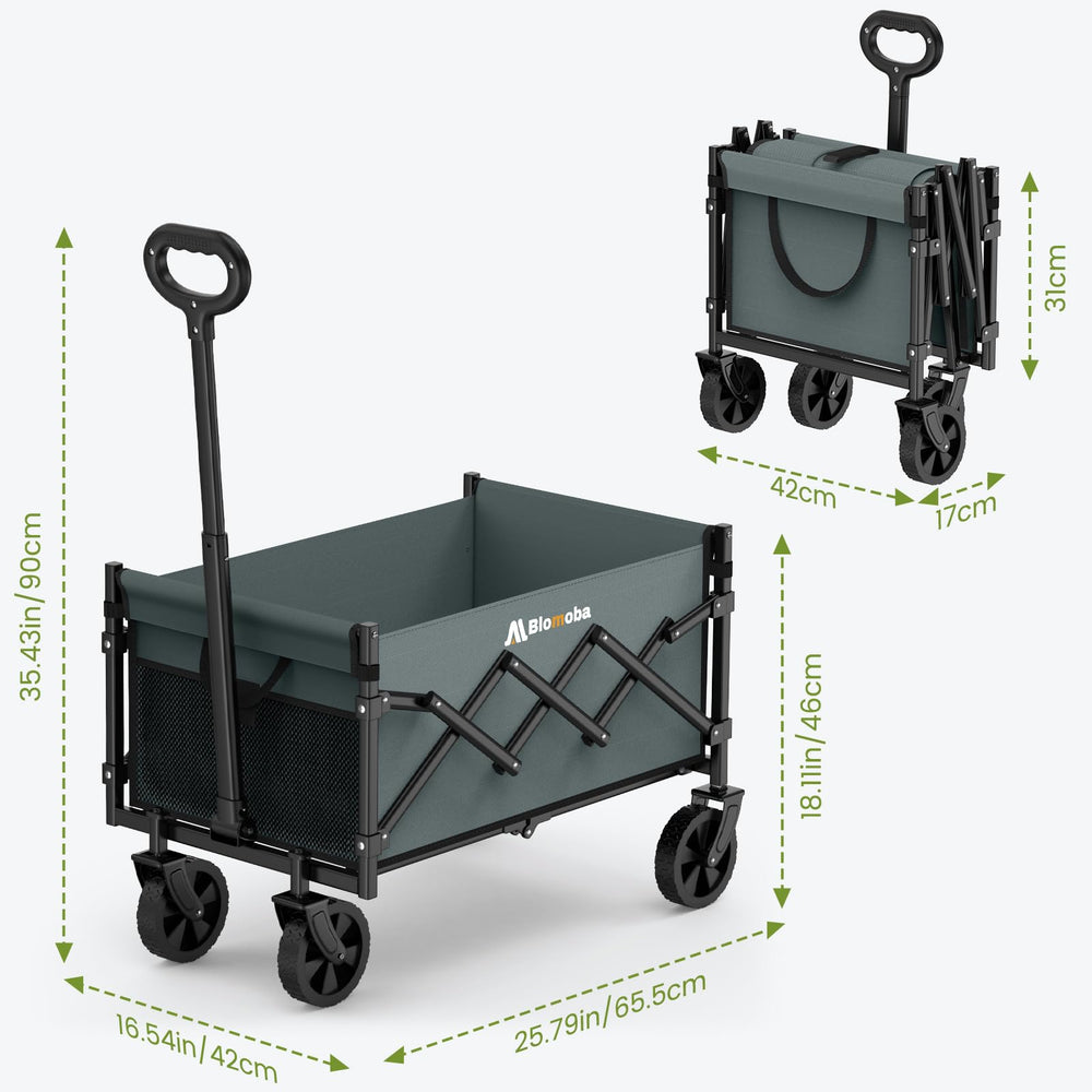 Blomoba wagon on beach in use showing sand-ready mobility benefit