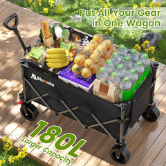 Blomoba wagon folded compact in trunk highlighting space-saving transport benefit