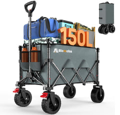 Blomoba wagon front view showing grey fabric and sturdy frame for reliable hauling