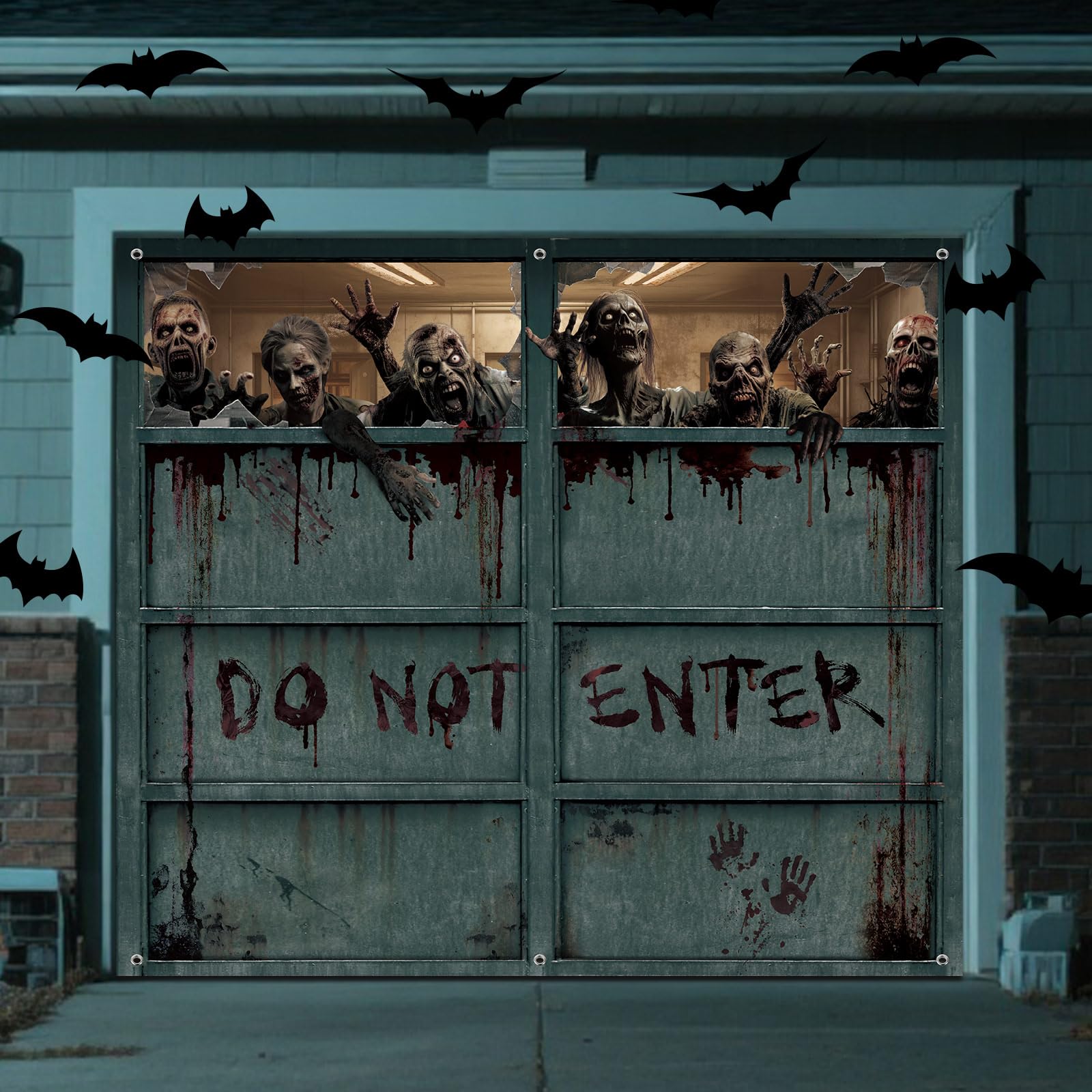 Blosssound front garage display showing full "Do Not Enter" horror scene