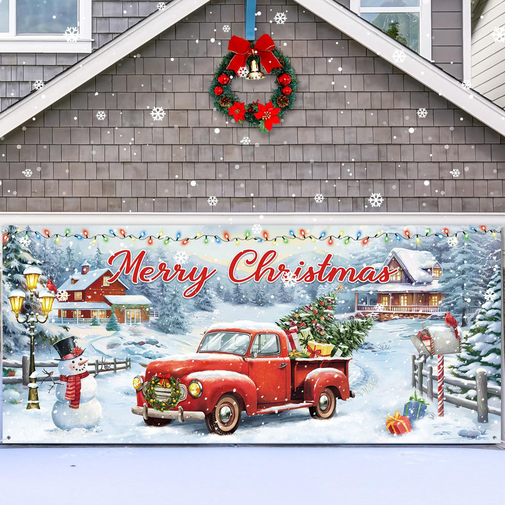 Blosssound front view of full 7x16 ft banner for instant holiday curb appeal