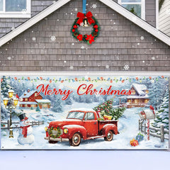 Blosssound front view of full 7x16 ft banner for instant holiday curb appeal