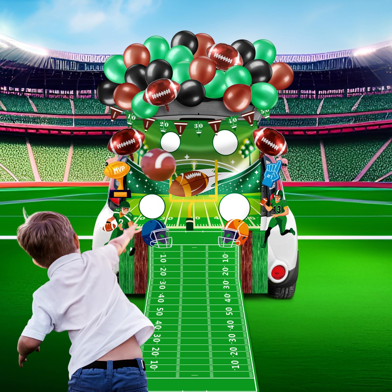 Blosssound inflatable footballs in hand showing easy setup and interactive toss game