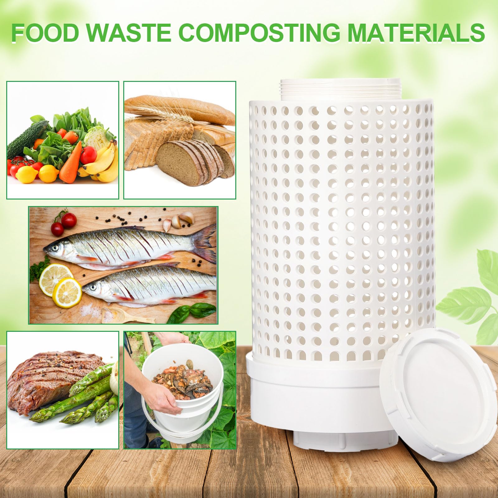 Blosssound bin next to raised bed showing compact scale and fit
