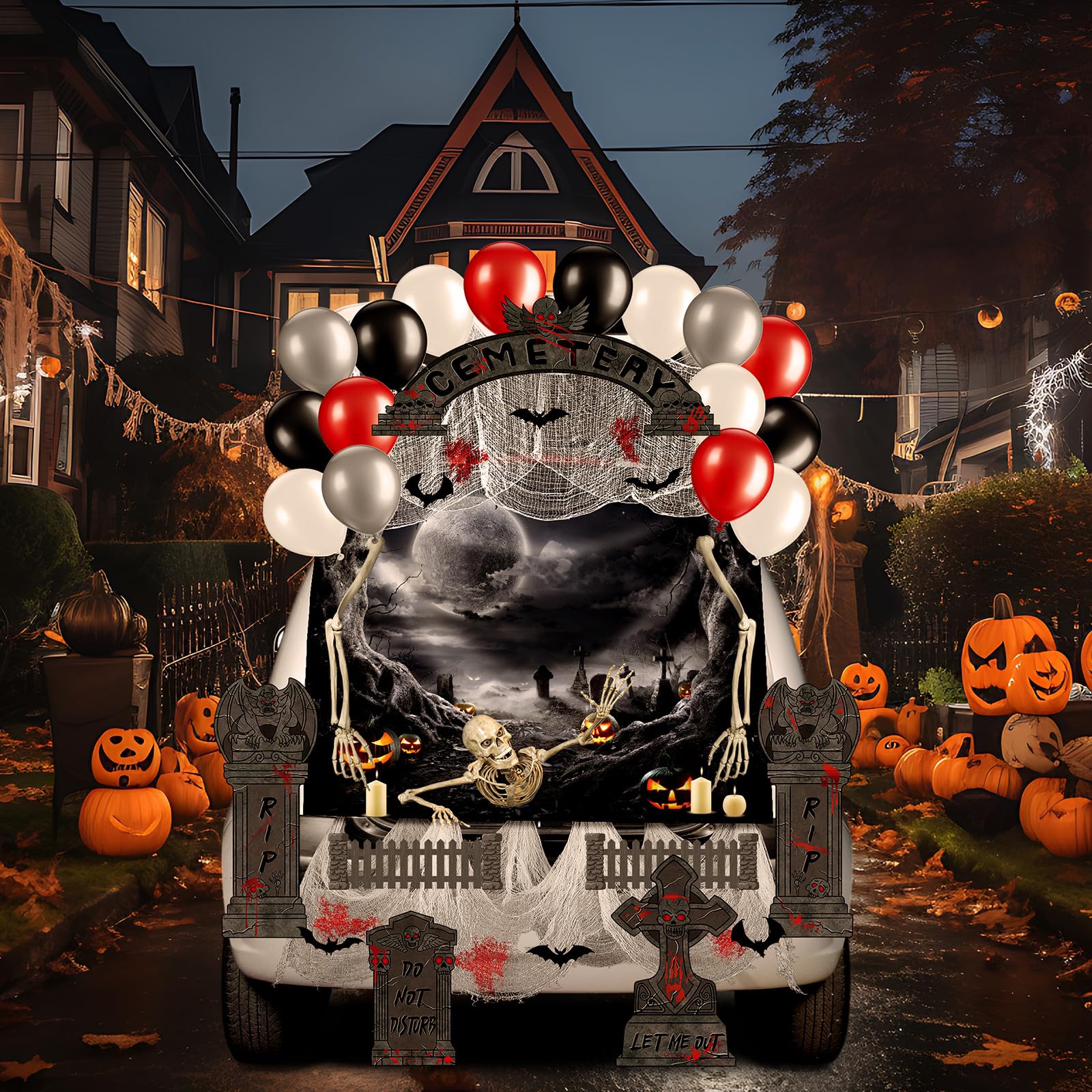Blosssound trunk installed at night creating a dramatic trick-or-treat display