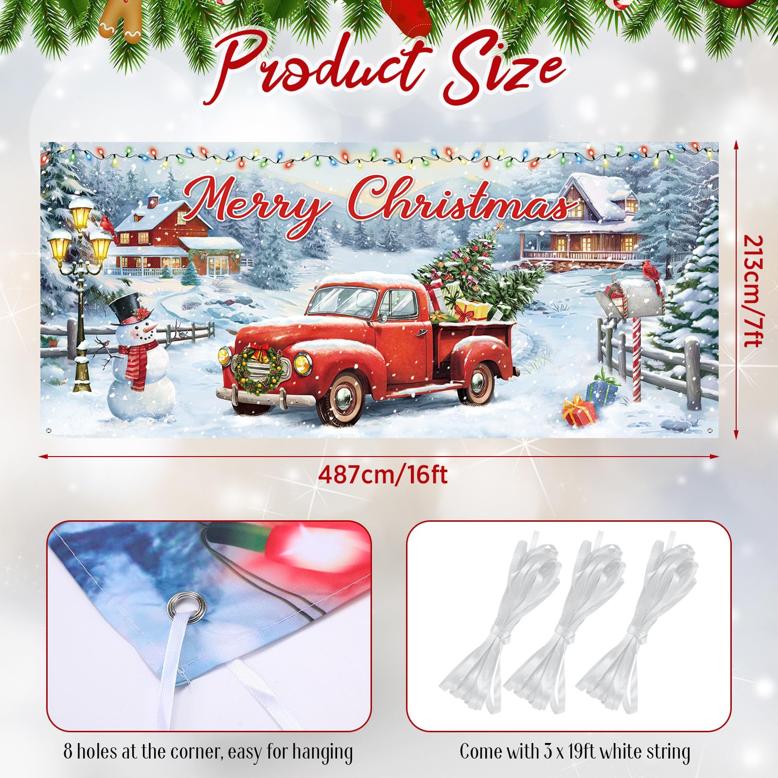Blosssound close-up of vintage Christmas truck print with vibrant colors and charm