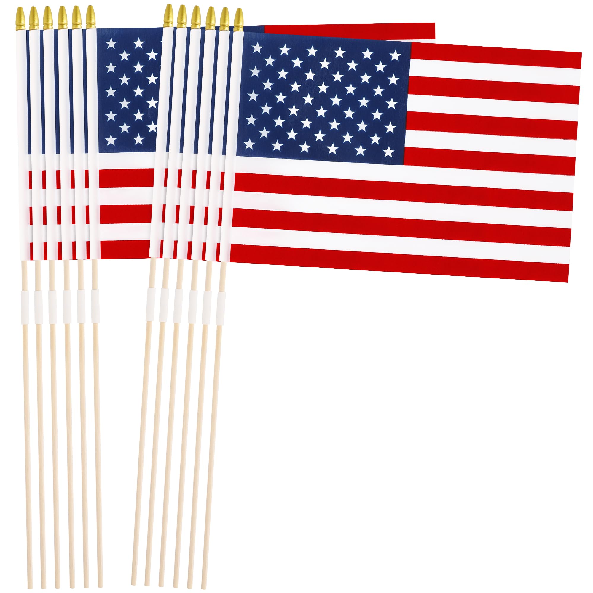 Blowata front view of 12-pack flags showing vibrant double-sided print and benefit of visible colors