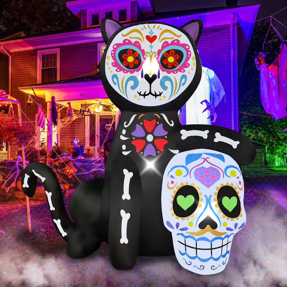 BLOWOUT FUN black cat skeleton front view showing bold yard impact