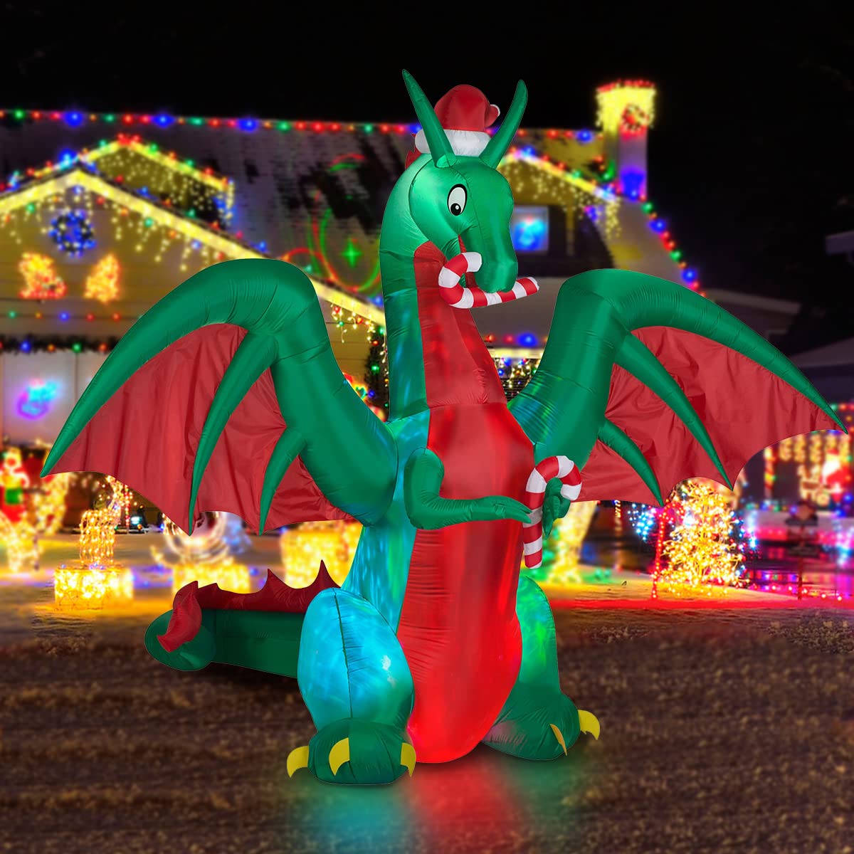 BLOWOUT FUN dragon front view showing cheerful holiday silhouette and curb appeal