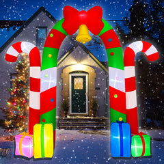BLOWOUT FUN front view archway showing festive candy arch and gifts, boosts curb appeal
