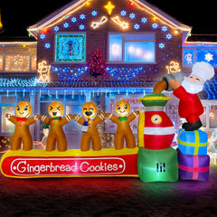 BLOWOUT FUN front view of gingerbread machine adding festive curb appeal