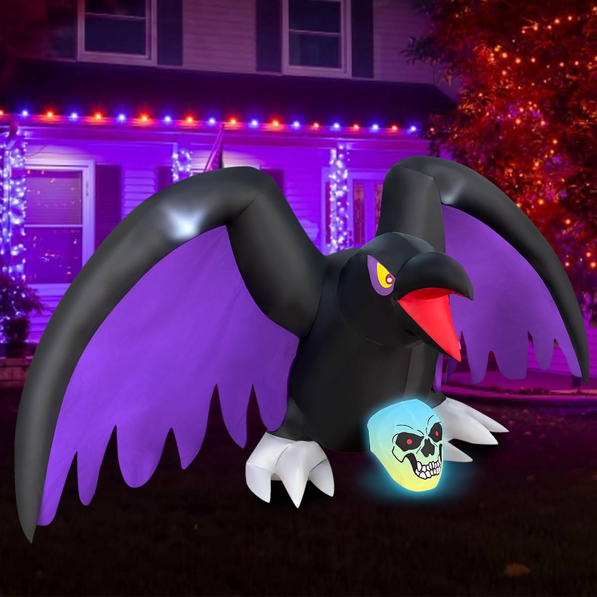 BLOWOUT FUN front view of inflatable crow showing bold yard presence and curb appeal