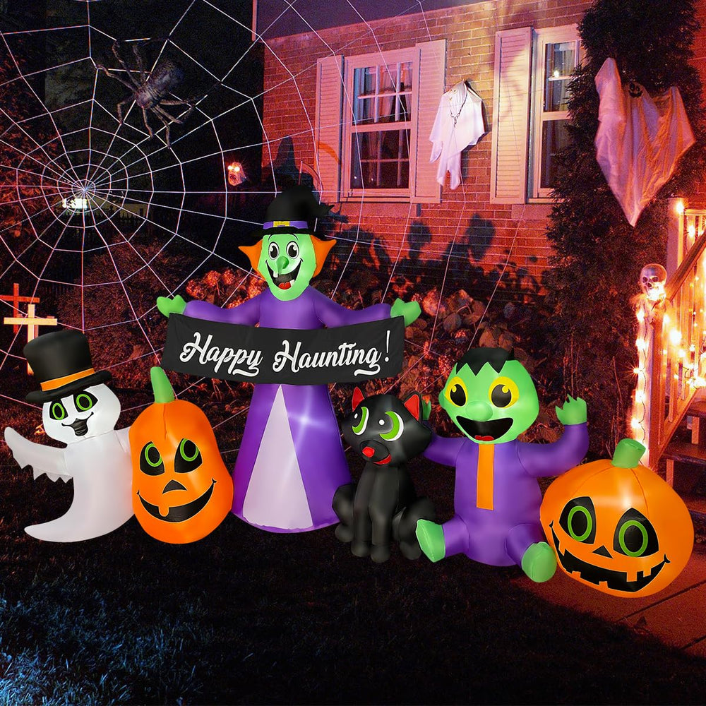 BLOWOUT FUN lit at night in yard providing bright visible glow for trick-or-treaters