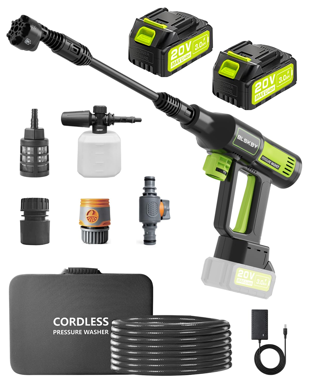 BLSKBY front view of cordless pressure washer showing compact design and controls for easy handling