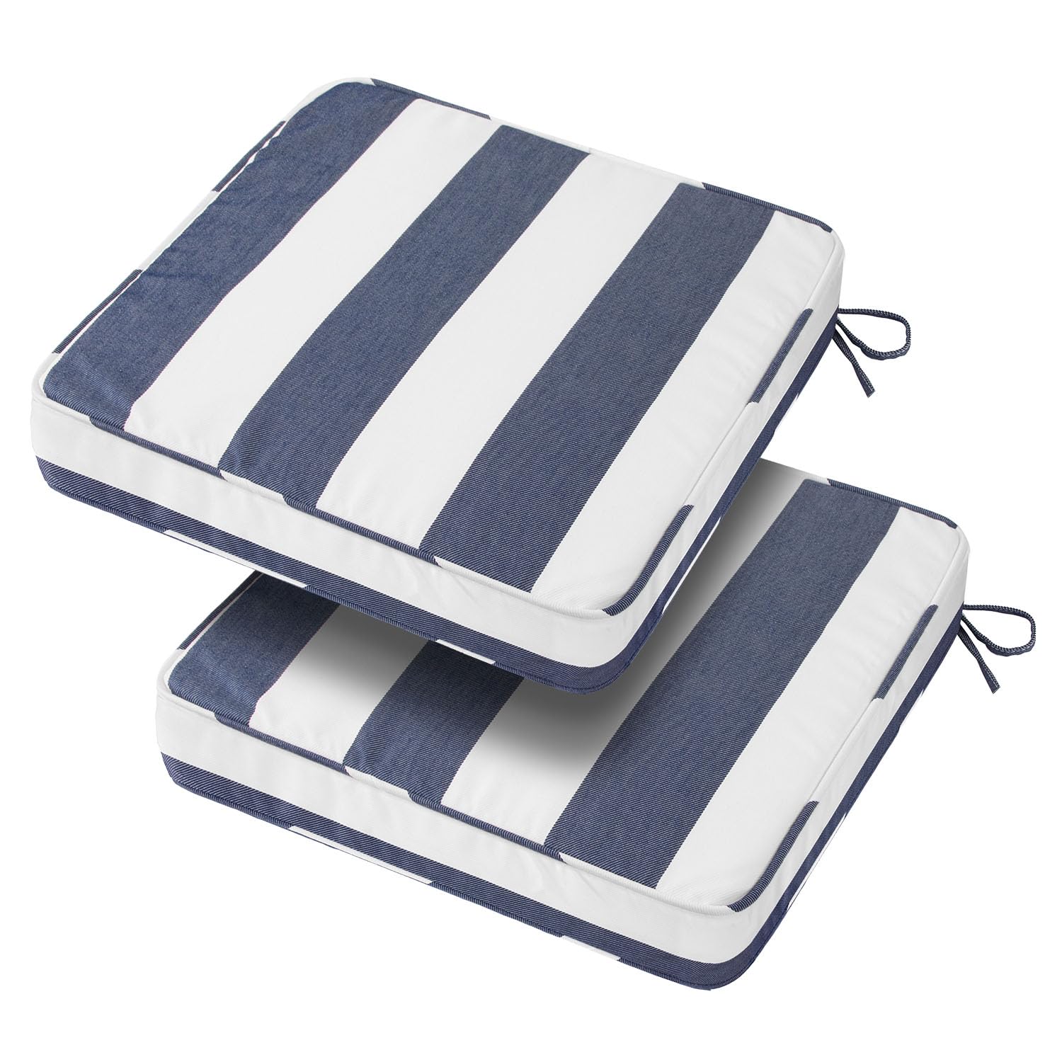 BLSTISCEN front view of navy white striped cushions showing comfortable padding