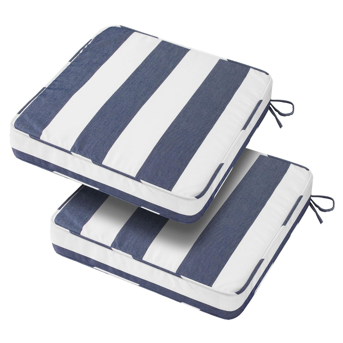 BLSTISCEN front view of navy white striped cushions showing comfortable padding