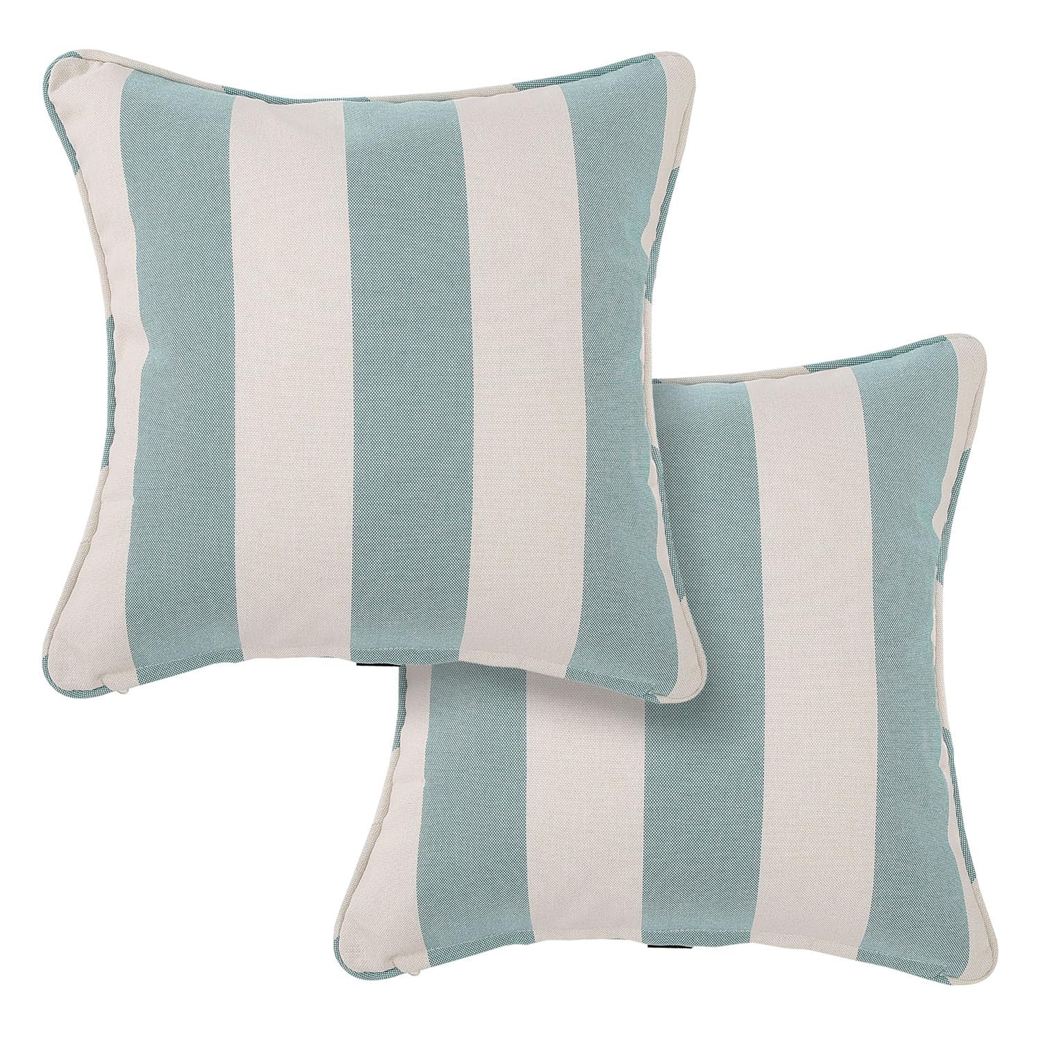 BLSTISCEN front view of teal ivory striped pillows for instant style