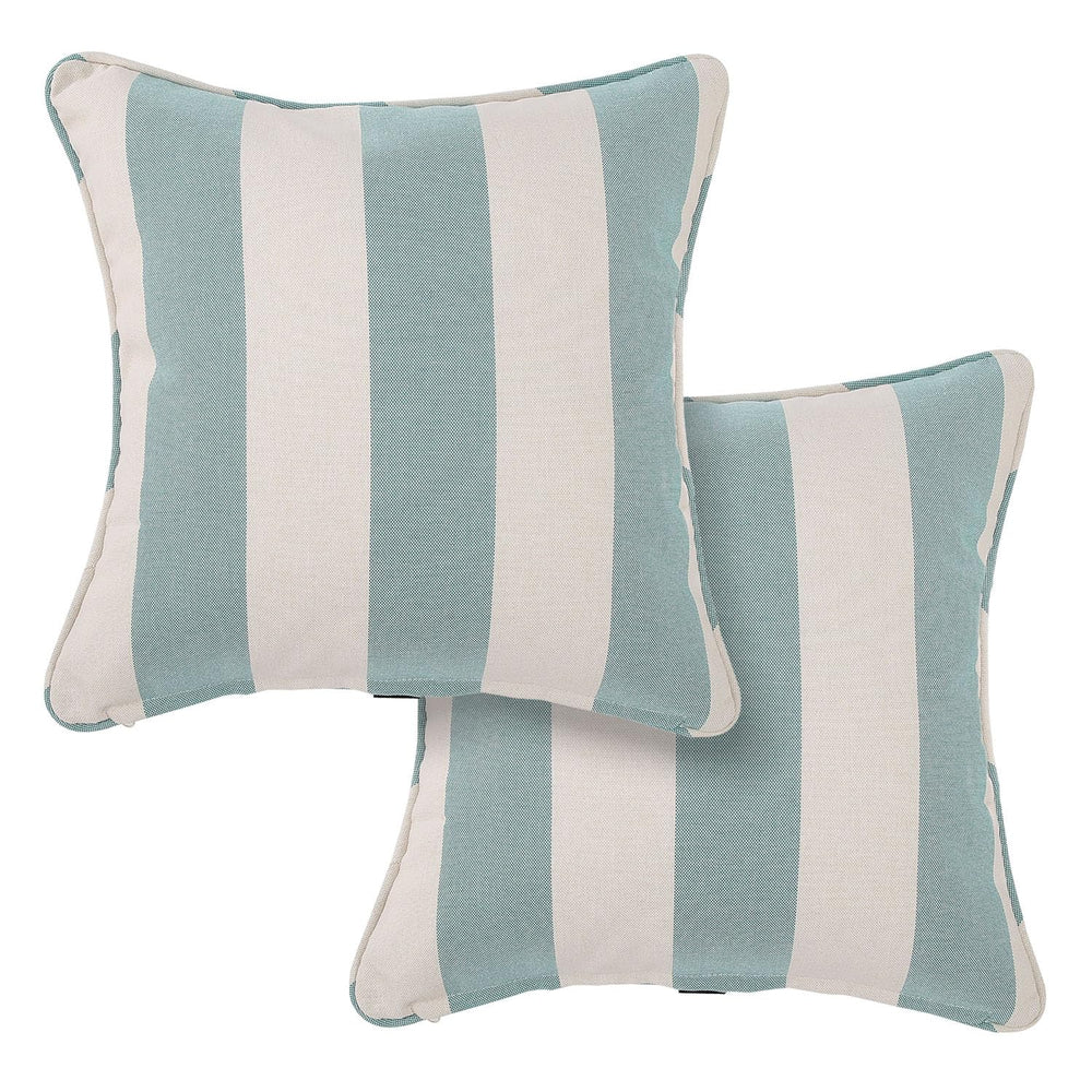 BLSTISCEN front view of teal ivory striped pillows for instant style