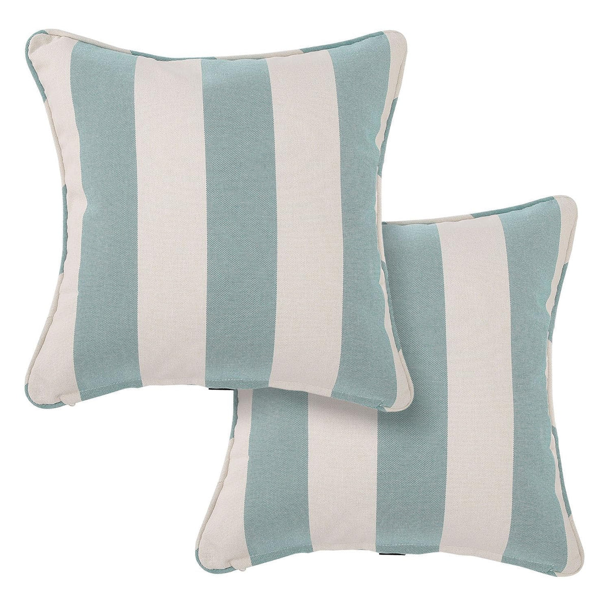 BLSTISCEN front view of teal ivory striped pillows for instant style