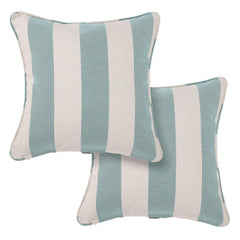 BLSTISCEN front view of teal ivory striped pillows for instant style